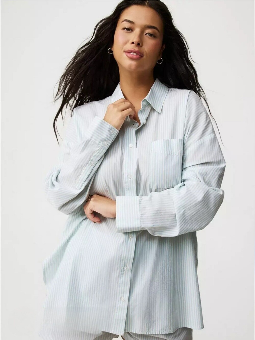 NWT Torrid Relaxed Drop Shoulder Button Down Shirt Blue White Stripe Cotton 5 5X
